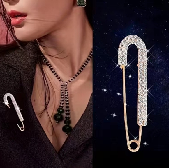 Rose Gold Rhinestone Safety Pin Brooch Pin - Picture 4 of 5